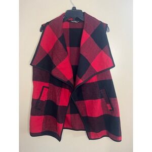 YACUN‎ Womens Buffalo Plaid Drape Front Vest Cardigan XL Lumberjack Rustic